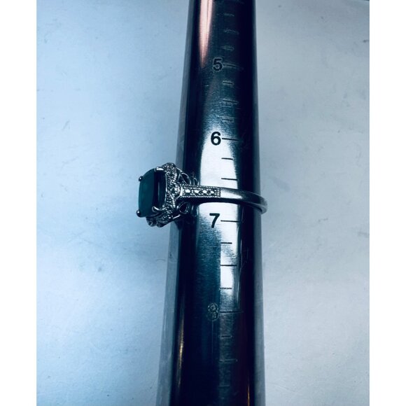 Estate 925 Sterling Silver Green Stone Ring Vintage Style Size 6.75 Filigree - Picture 7 of 12